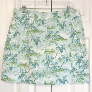 LL Bean Blue Tropical Palm Tree Beach Print Mini Cargo Skirt 14P